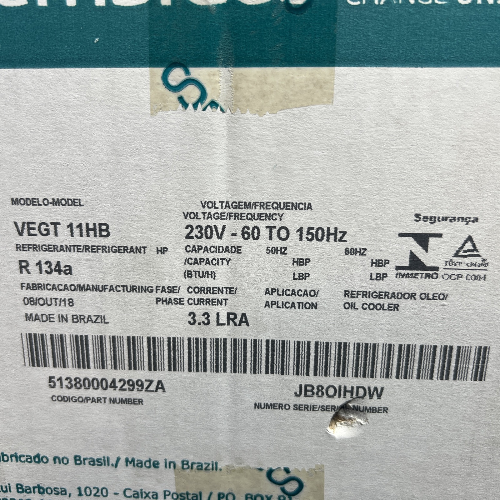 Embarco Compressor VEGT 11HB, NEW in Box, 230V gallery