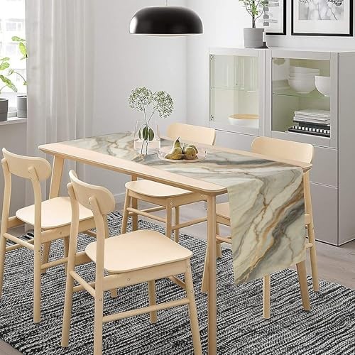 Marble Table Runner White Golden Grey Striped Rustic 13x36in Marble-grey gallery