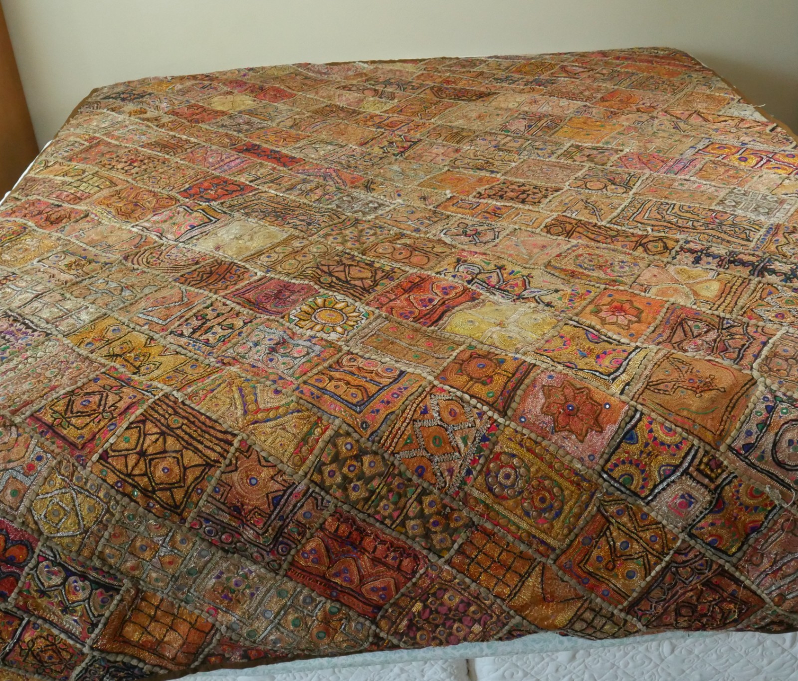 Hand Embroidered Tapestry Wall Hanging Pakistan Mirrored Boho 73x95 Textile Art gallery