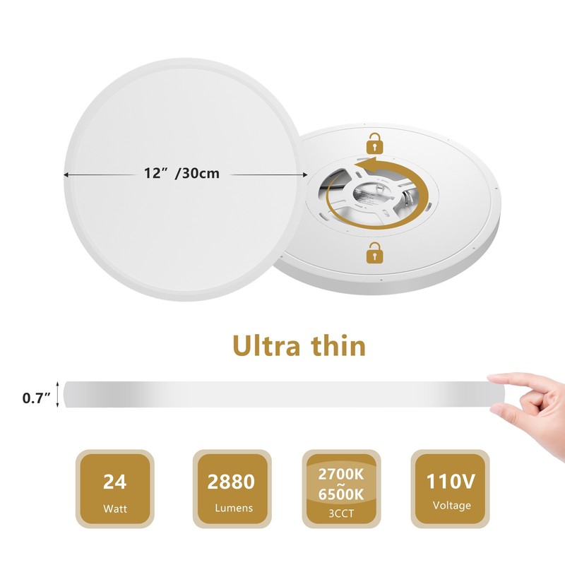 6 Pack 12 Inch 5CCT LED Ceiling Light Flush Mount Dimmable Fixture White 2880LM gallery