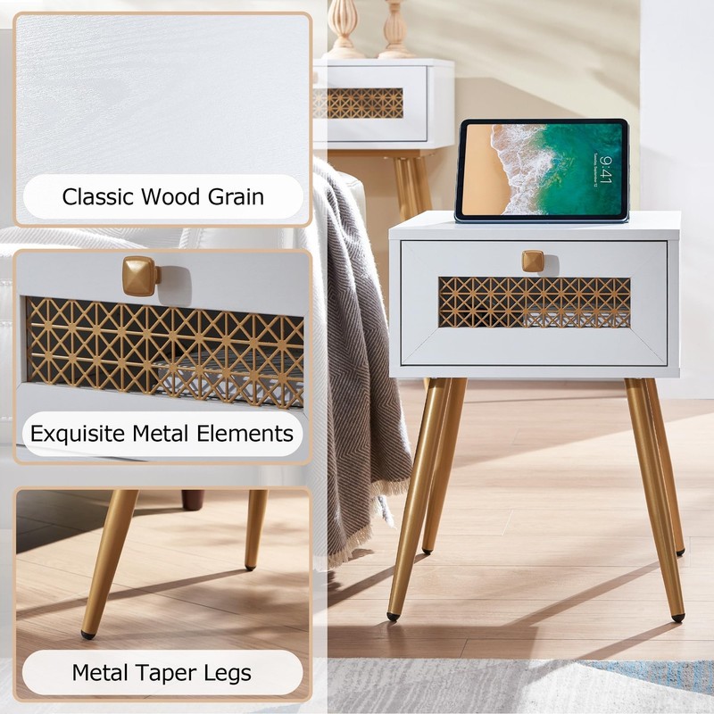 Modern Style Side Table, End Table with Drawer for Living Room, Square Wooden... gallery