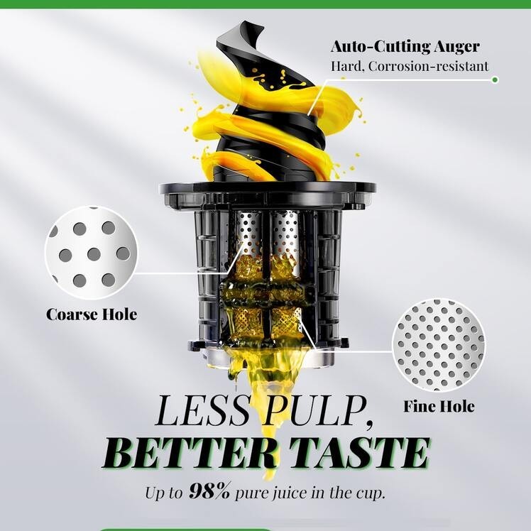 Cold Press Masticating Juicer Machine 3.5" Wide Chute Quiet Juicer Easy Clean gallery