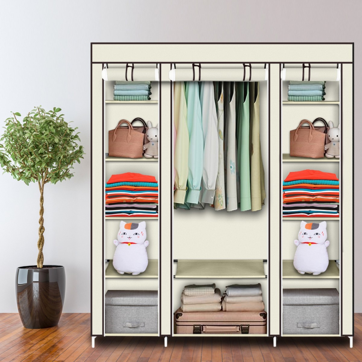 Non-woven Wardrobe 5 Layers 12 Compartments 150x45x175-beige gallery