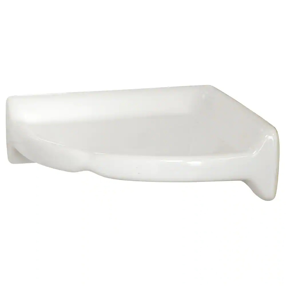 White Ceramic Wall Mount Corner Shower Shelf 8.5 Tile Soap Shampoo Glazed Glossy