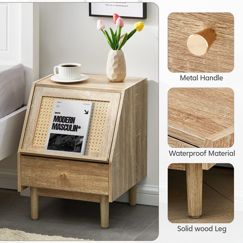 Brown Bedside Table Nightstand with Pull&Push Drawer P2 Grade Engineering Wood gallery