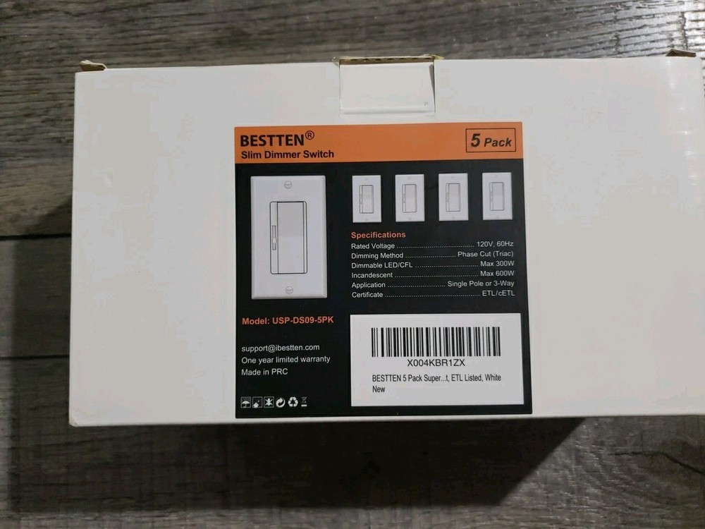 BESTTEN 5 Pack Super Slim Dimmer Light Switch for 300W Dimmable LED/CFL...