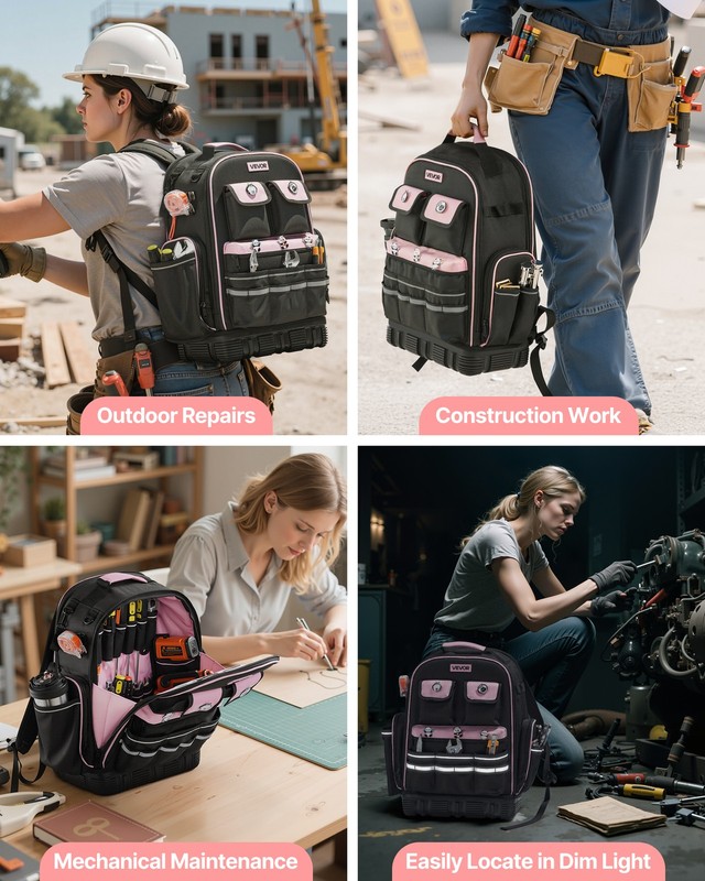 VEVOR Tool Backpack 56 Pockets Tear-resistant Jobsite Backpack for Electrician gallery