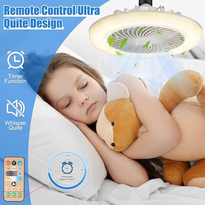 E27 Socket Light With Remote, Ceiling Fan Adjustable Smart LED Fan 3 Windshields gallery
