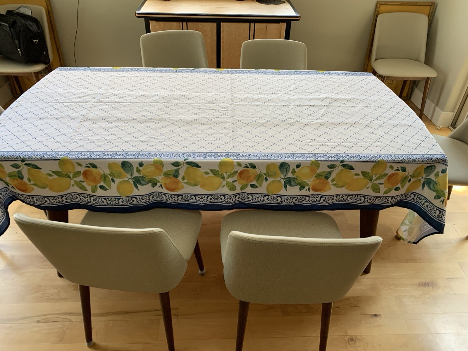 Tablecloth 59 x 102 Inches Lemon Border Botanical Rectangle Blue White Yellow gallery