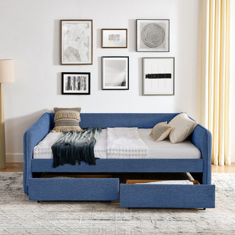 Queen Boucle Tufted Daybed Sofa, 2 Drawers, 88" gallery