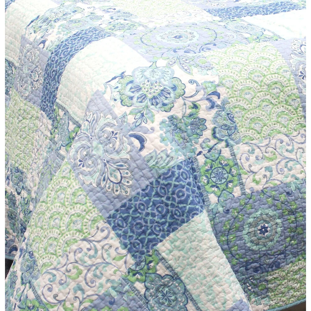 NEW! ~ COZY COTTAGE BEACAH MODERN LIGHT BLUE AQUA TEAL GREEN PATCHWORK QUILT SET gallery
