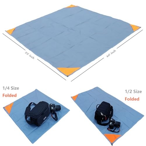 Pocket Picnic Blanket, Sandproof Lightweight Pocket 55"x60" Grey/Orange gallery
