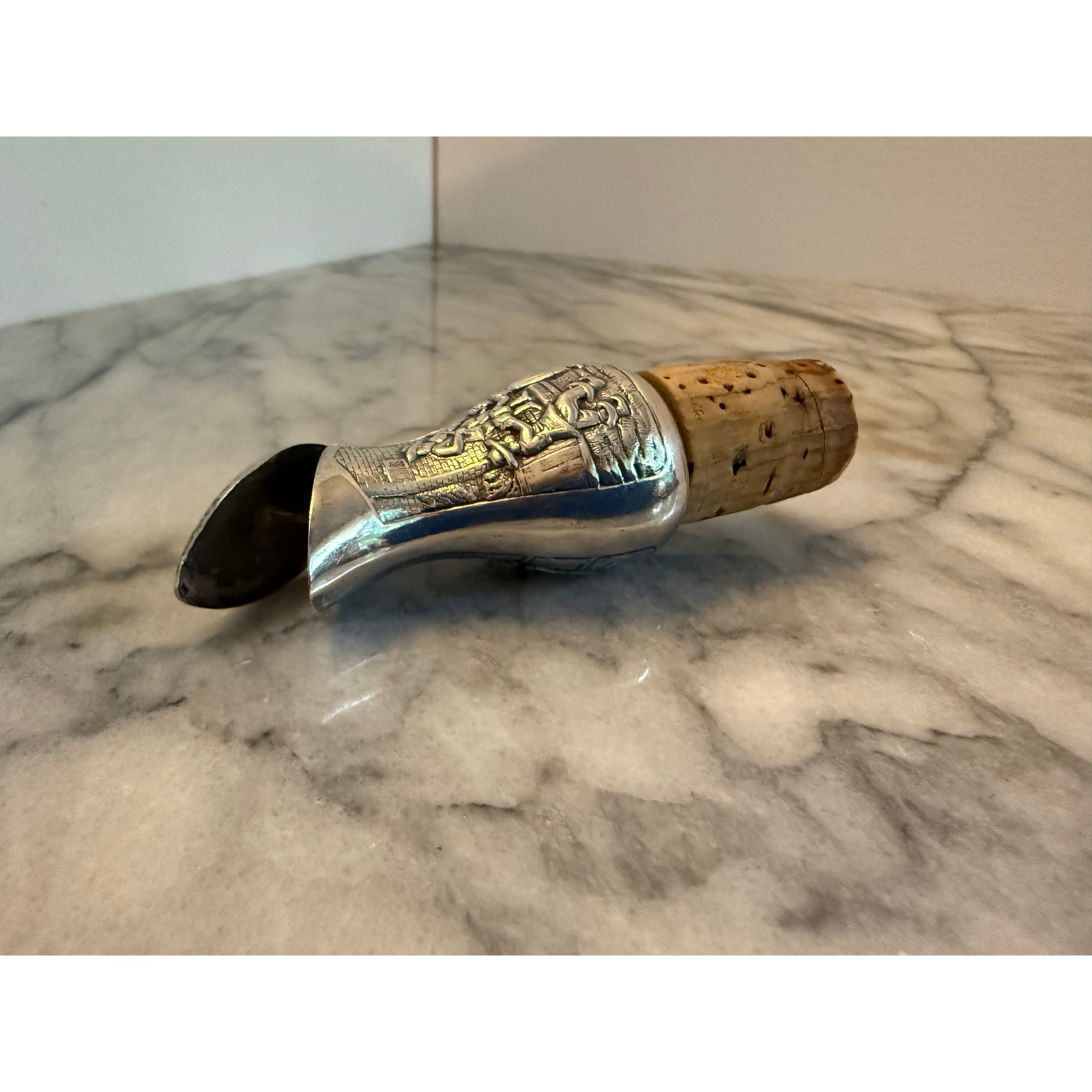 Antique Dutch Repousse silver and cork wine stopper-pourer gallery