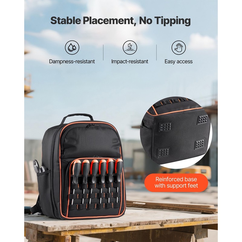 Tool Backpack 49 Pockets Tear-resistant Jobsite Backpack for Electrician gallery
