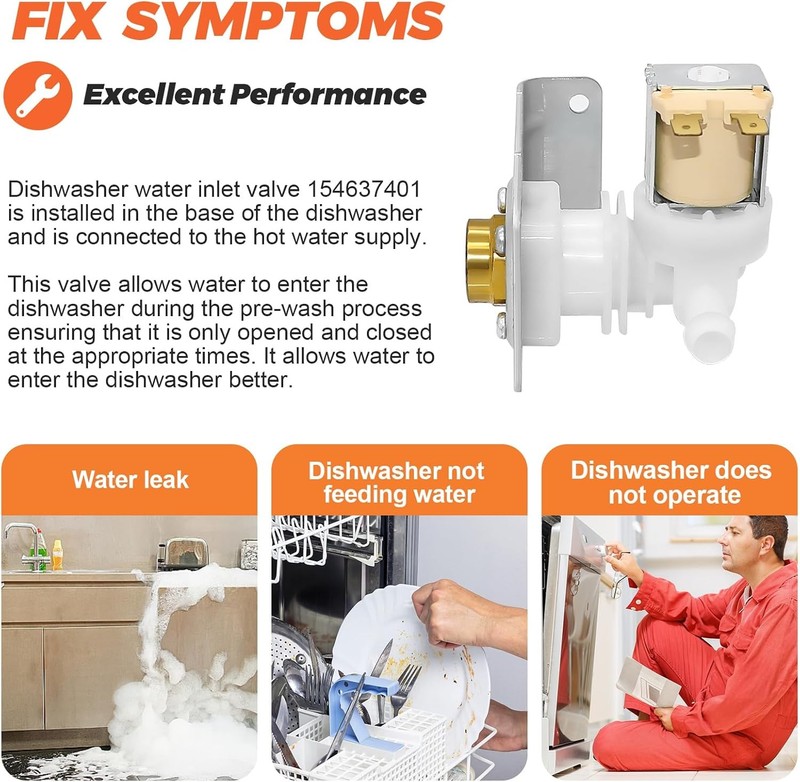 Water Inlet Valve Compatible with Frigidaire 154637401 154445901 154476101 gallery