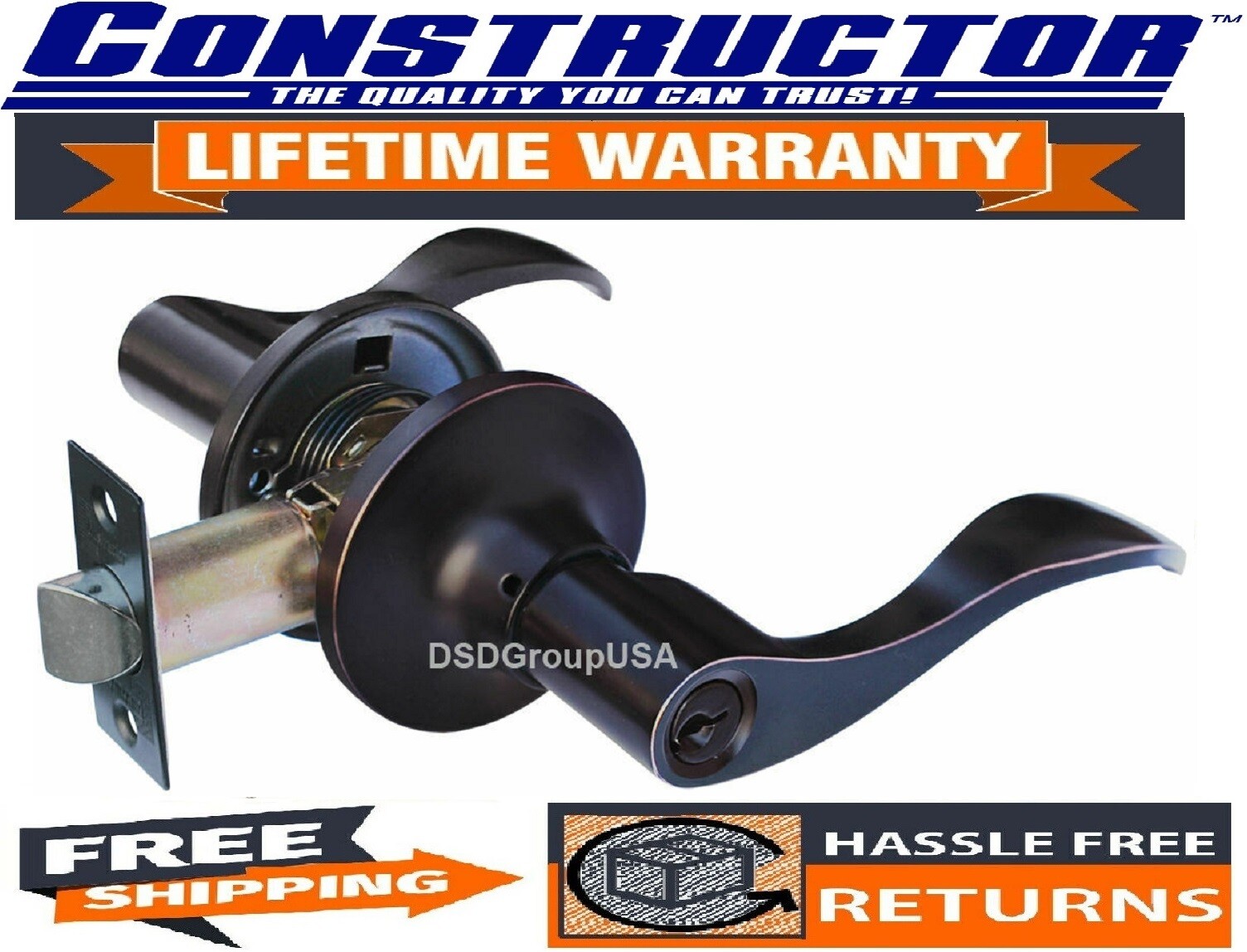 Constructor Entry (Keyed) Door Lever Reversible Handle Lockset Oil Rubbed Bronze gallery