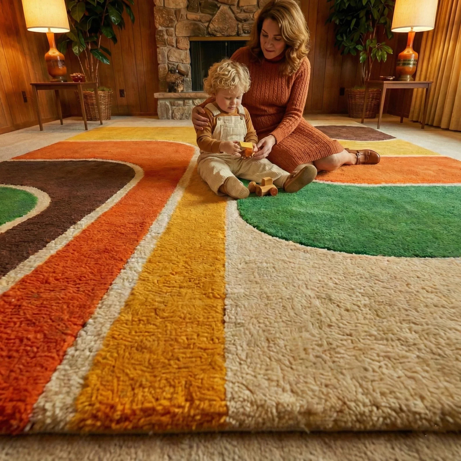 Hand Tufted 70s Retro Geometric Wool Area Rug Modern Abstract Area Rug Carpet gallery