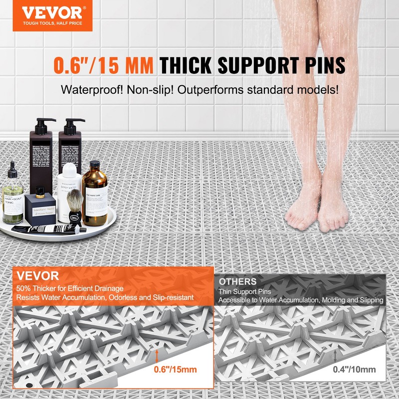 VEVOR Interlocking Drainage Floor Mat 12" x 12" PVC Non-Slip Floor Tiles 12 Pack gallery