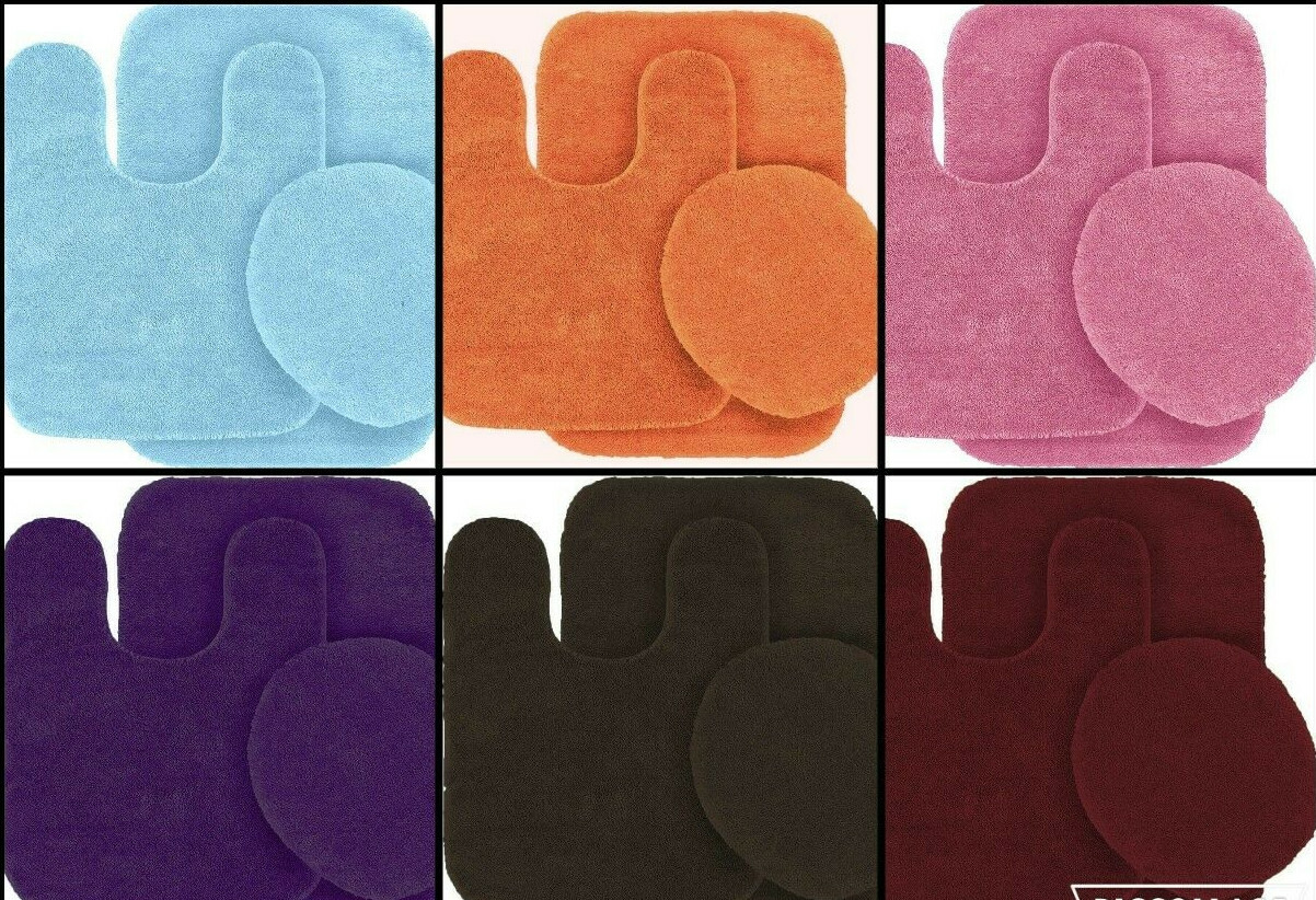 3pc Bathroom Set Rug Contour Mat and Lid Cover Non slip Super Soft Chenille #6 gallery