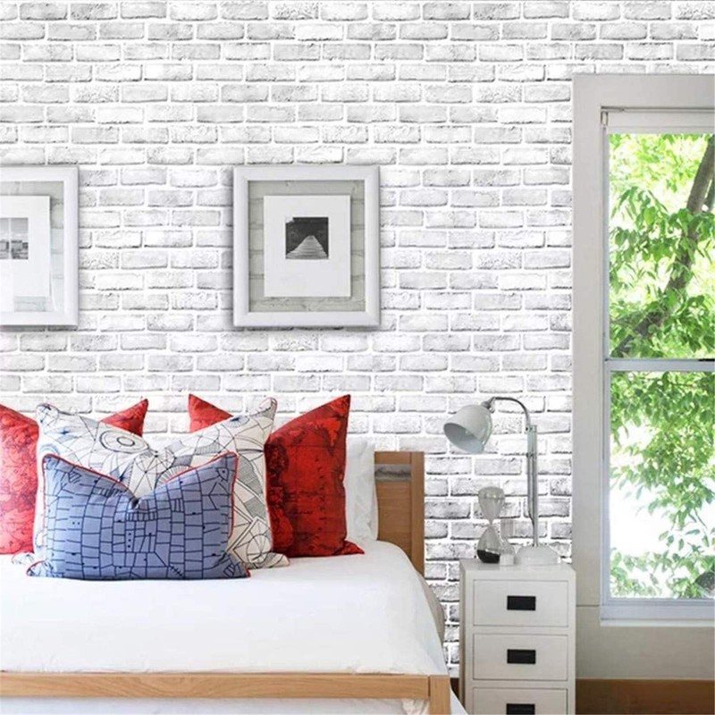 10ft White Gray Brick Wall Paper Peel and Stick Wallpaper Brick Vinyl Wrap,Self- gallery