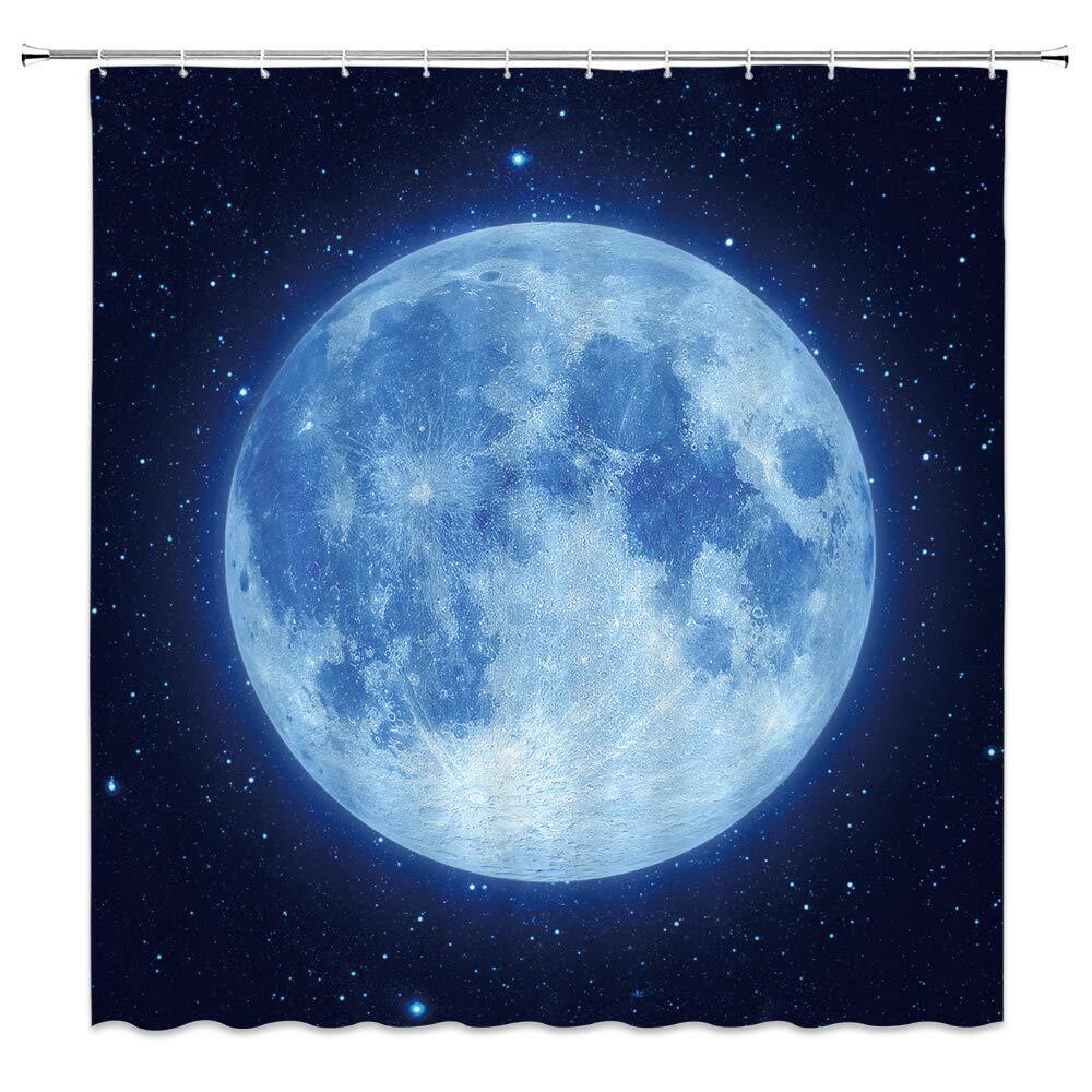 Amazing Moon Shower Curtain Beautiful Fantasy Starry Sky Glowing Moon Blue Na... gallery