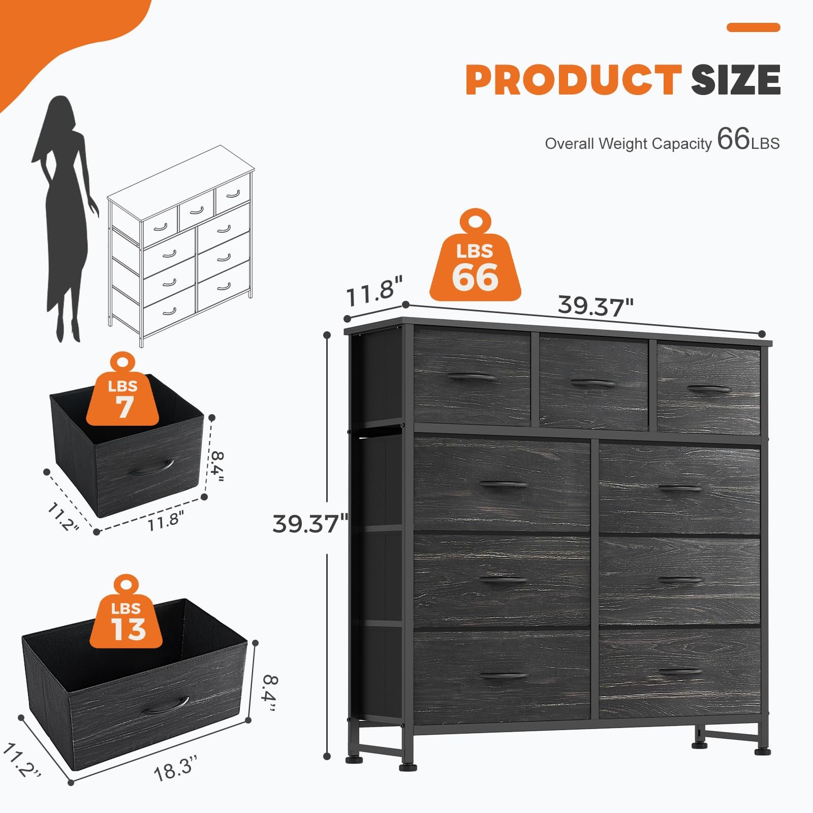 9 Drawer Fabric Dresser Storage Tower Black Wood Grain CAB-9BC-BKWD Sweetcrispy gallery