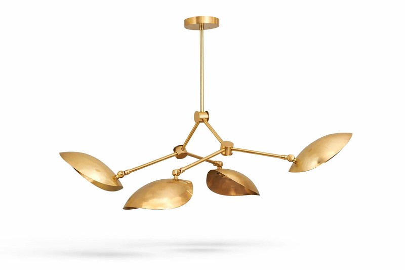 Mid Century 4 Light Linear Sputnik Chandelier Brass Ceiling Fixture 46” Modern gallery