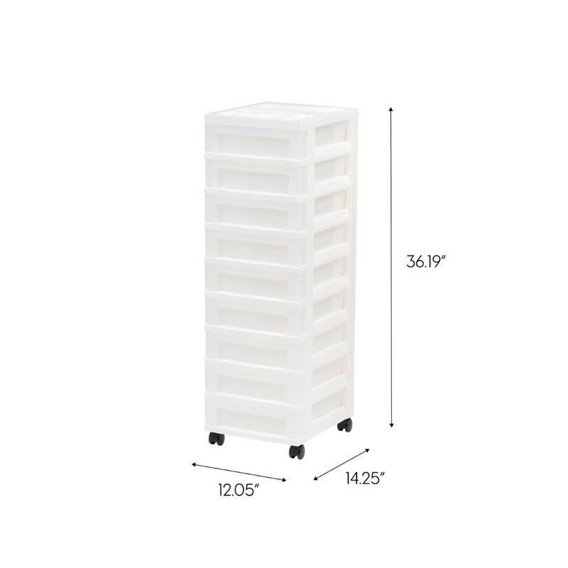 NEW IRIS 9-Drawer Narrow Plastic Storage Drawer Cart with Organizer Top, White gallery