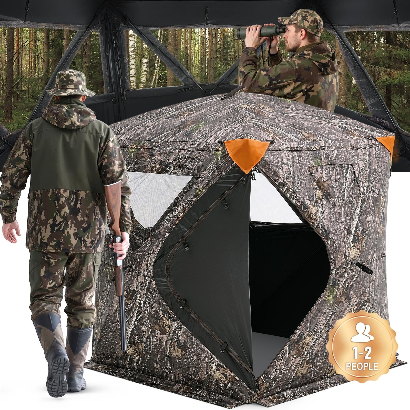 Hunting Blind, 270° Ground Blind, 1-2 Person Pop Up Deer Blind for Hunting with gallery