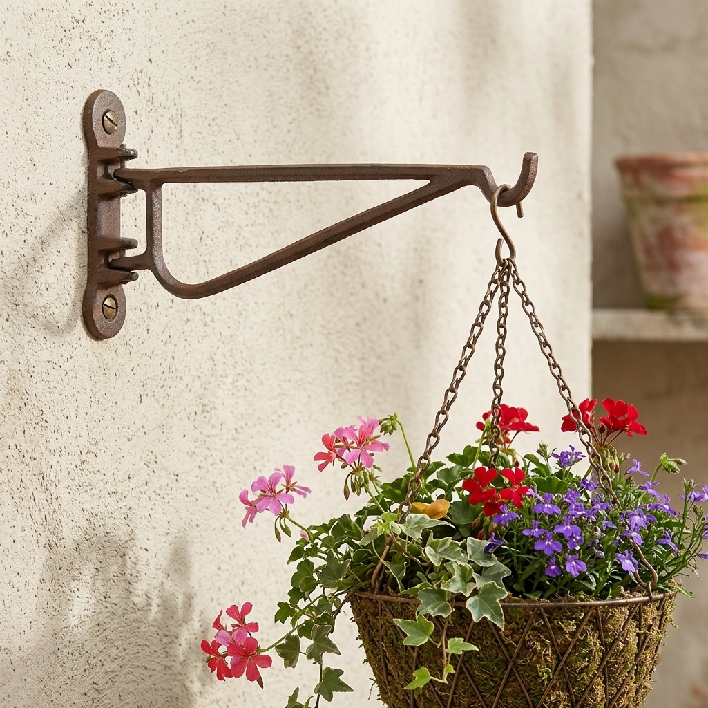 Rustic Cast Iron Swivel Wall Hook Flower Pot Basket Holder Wall Mounted 9 1/4 in gallery
