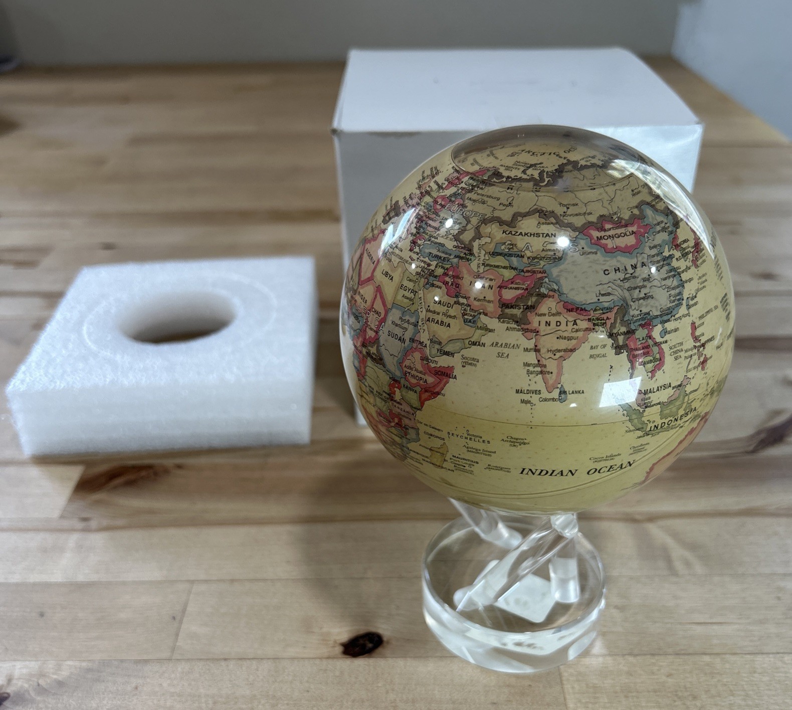 MOVA Rotating Globe W/ 3- Prong Stand New In Box 6 Inch Antique Beige gallery