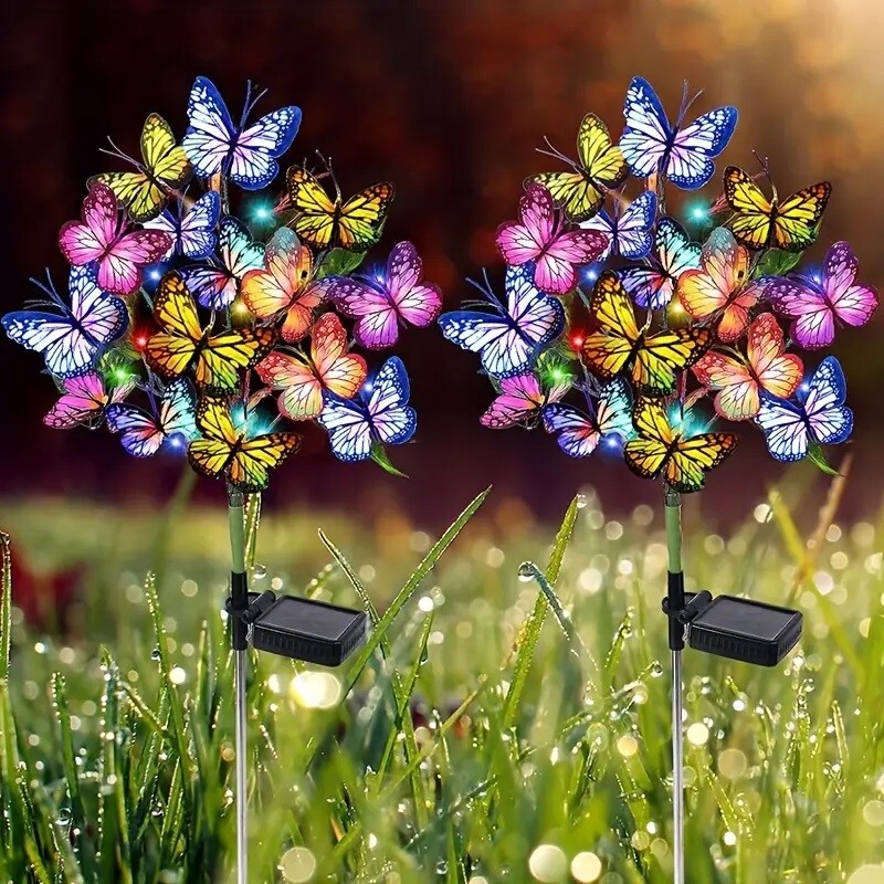 2PC Butterfly Solar Stake Flower Lights Outdoor Garden landscape Lamp Waterproof gallery