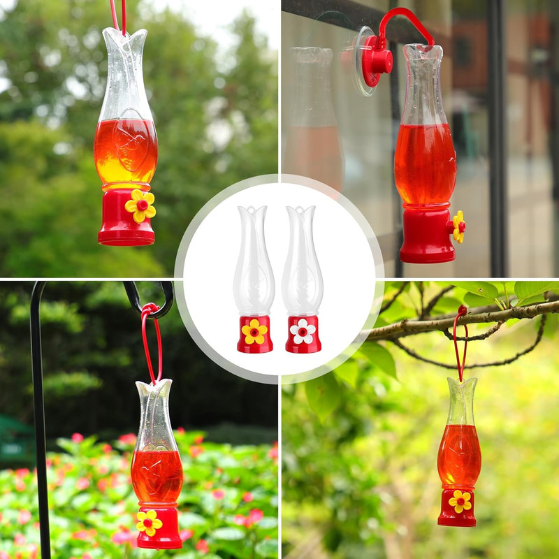 Hummingbird Feeder 2Pack, Mini Hanging Flower Bird Feeders for Outdoors with 2 W gallery