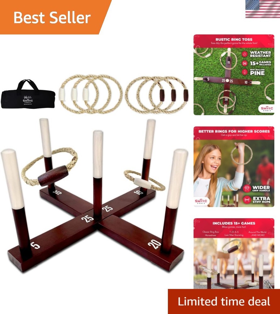 Games - Rustic Ring Toss Game All Weather - Easy Setup & Extra Games Included...