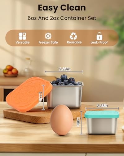 Pack Small Stainless Steel Snack Containers with Lids, 6oz & 2oz Reusable 12 gallery