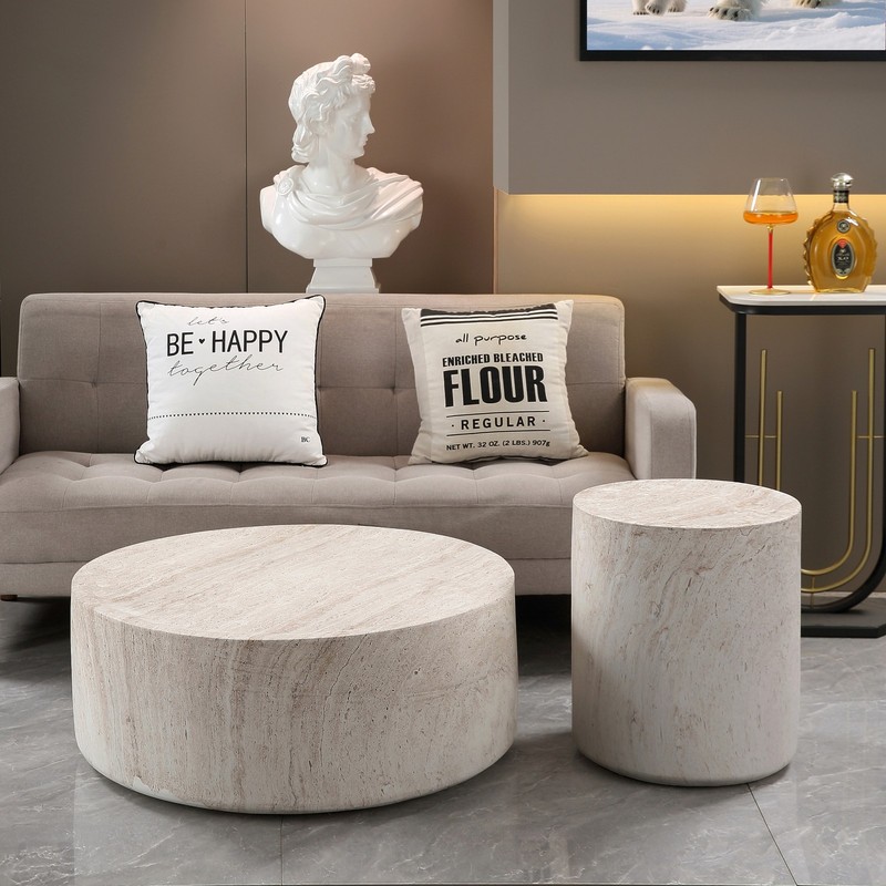 Magnesium Oxide Side Table 15.75" Round, Sturdy & Waterproof, Light Travertine gallery