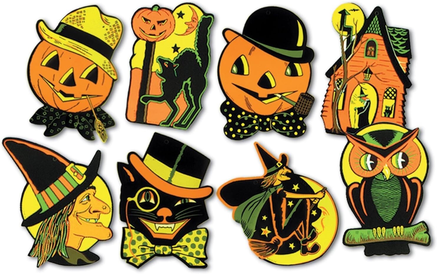 8 Vintage RETRO Styled BEISTLE Repro HALLOWEEN DECORATIONS Die-cut Cutouts gallery