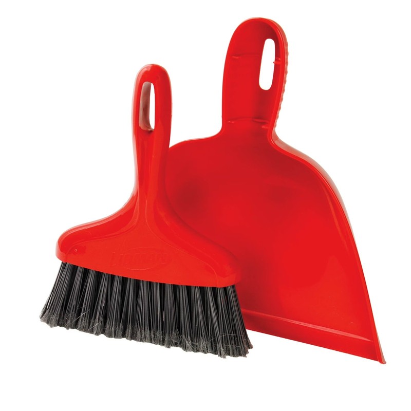 Heavy Duty Whisk Broom Dustpan Combo with Red Handle and Black Fibers gallery