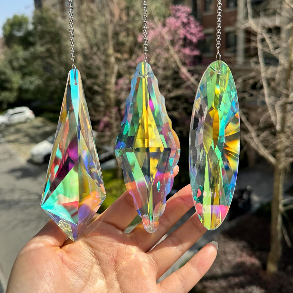 3PCS 5" Large Crystal Sun Catcher Prisms, Hanging Suncatchers with Glass Prism