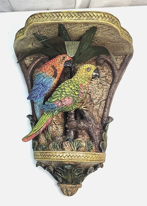 3D Resin/Metal Parrots Decorative Shelf 10” X 5” Wide x 13” Tall gallery