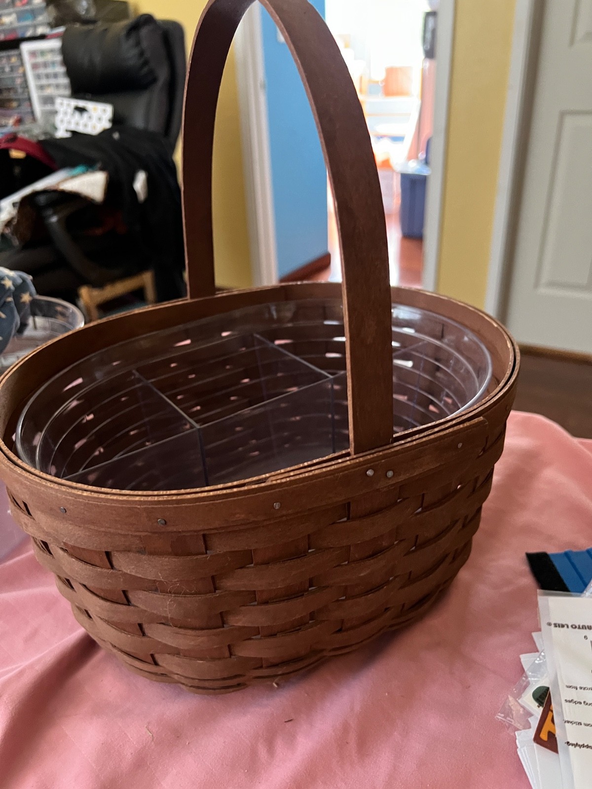 2008 Longaberger Rich Brown Oval Spring Basket With 2 Hard Protector and liner gallery