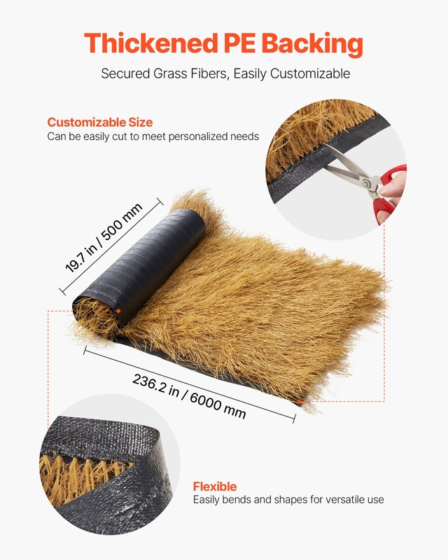 VEVOR Artificial Thatch Grass Roof Roll 1.6 x 19.7 ft Tiki Hut Bar Roof Décor gallery
