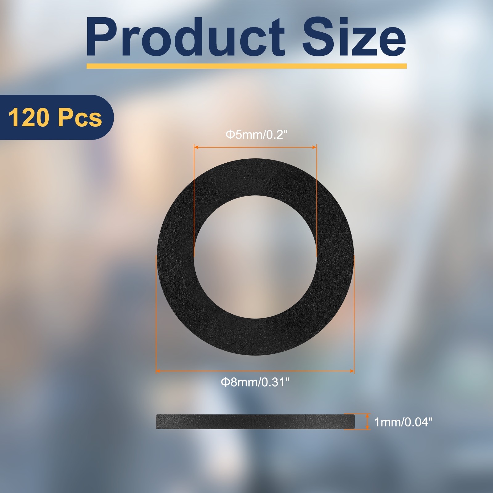 120Pcs M5 Nylon Flat Washers 5mm ID 8mm OD 1mm Thick Black gallery