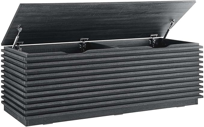 Modway Render 47" Wood Grain Storage Bench in Charcoal gallery