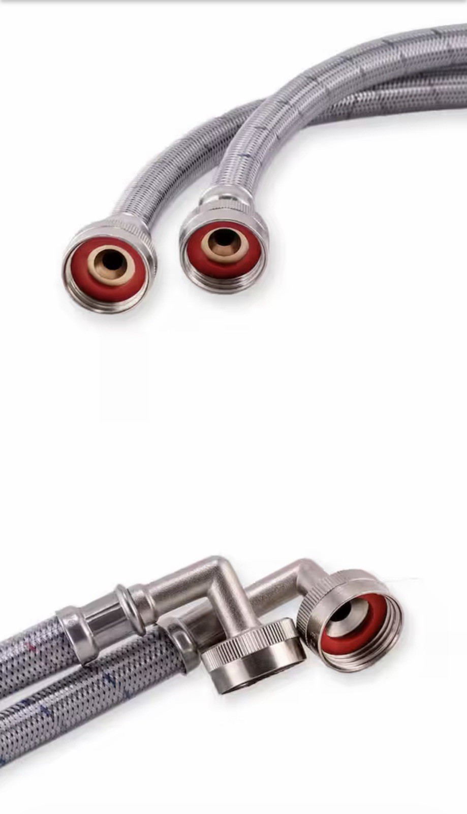 4 ft. Universal Stainless Steel Washing Machine Hose with Elbow (2-Pack) gallery