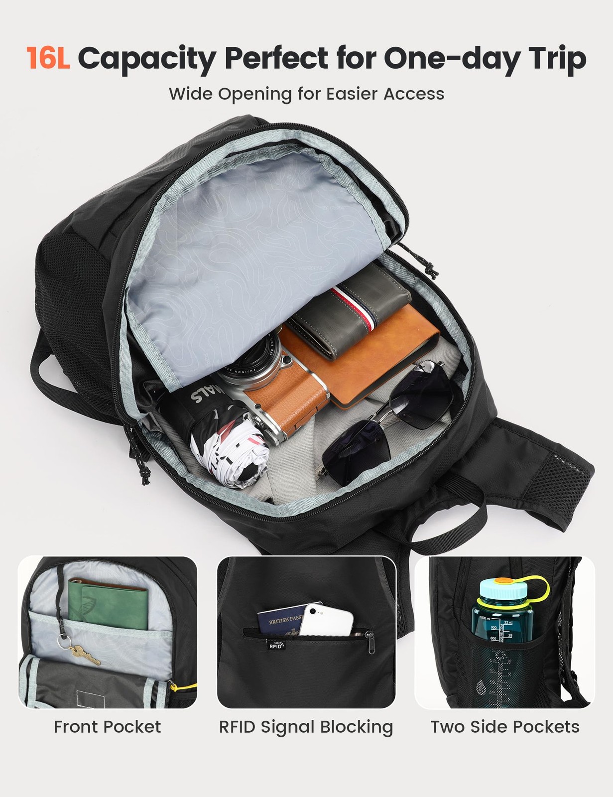 Hiking Backpack Ultralight Packable RFID Travel Daypack Small Nylon Stuff Pac... 3