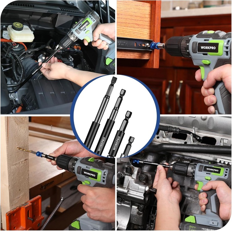 WORKPRO 4Pcs Magnetic Drill Screwdriver Bit Holder Extender in 2-3/8",4",6",12'' gallery