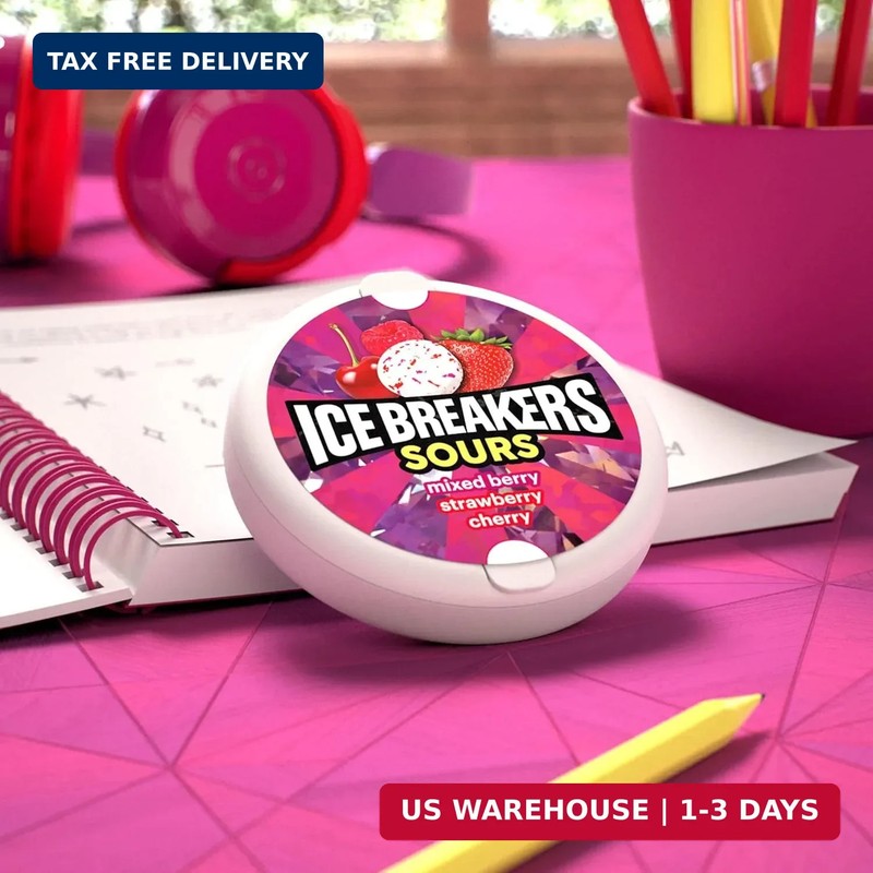 ICE BREAKERS Sours Assorted Fruit Flavored Sugar Free Mints Tin 1.5 oz Pack of 8 gallery