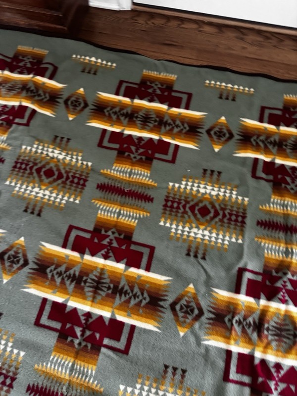 Beaver State Pendleton Wool Blanket Geometric Green Multicolor 86x106" Large gallery