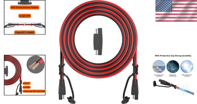 Versatile 16AWG SAE Extension Cable - Ideal for Automotive and Solar Battery Use gallery